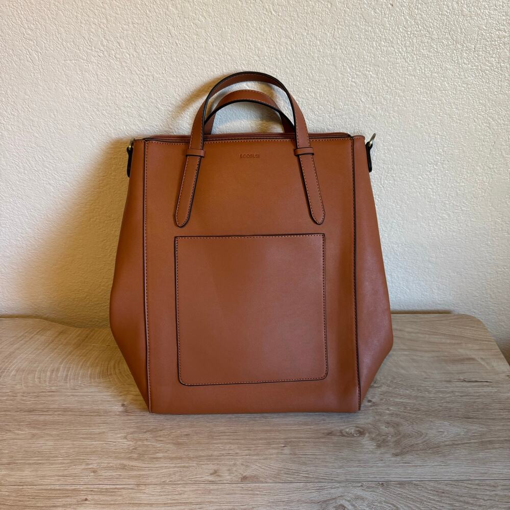 ECOSUSI Brown Vegan Leather Convertible Tote Backpack Laptop Bag